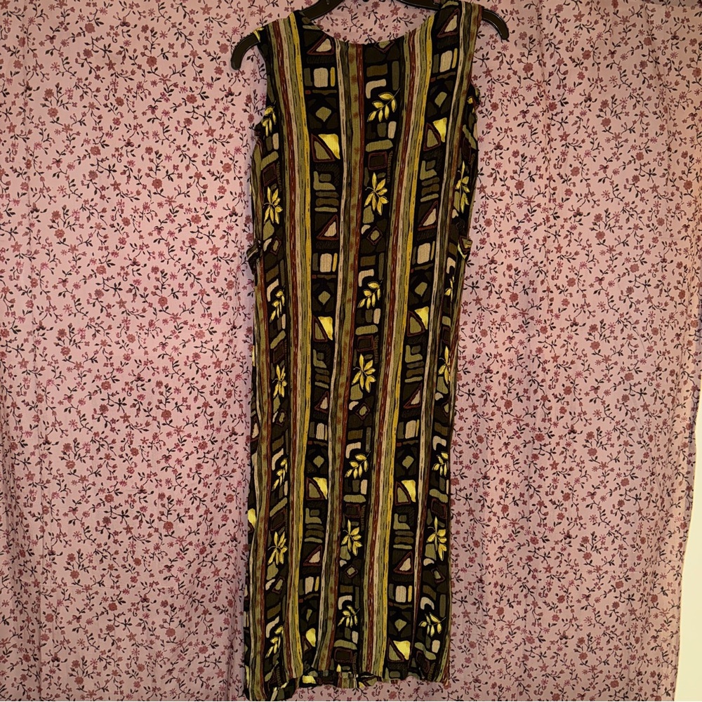 Sag Harbor Vintage Green and Yellow Patterned Midi Dress